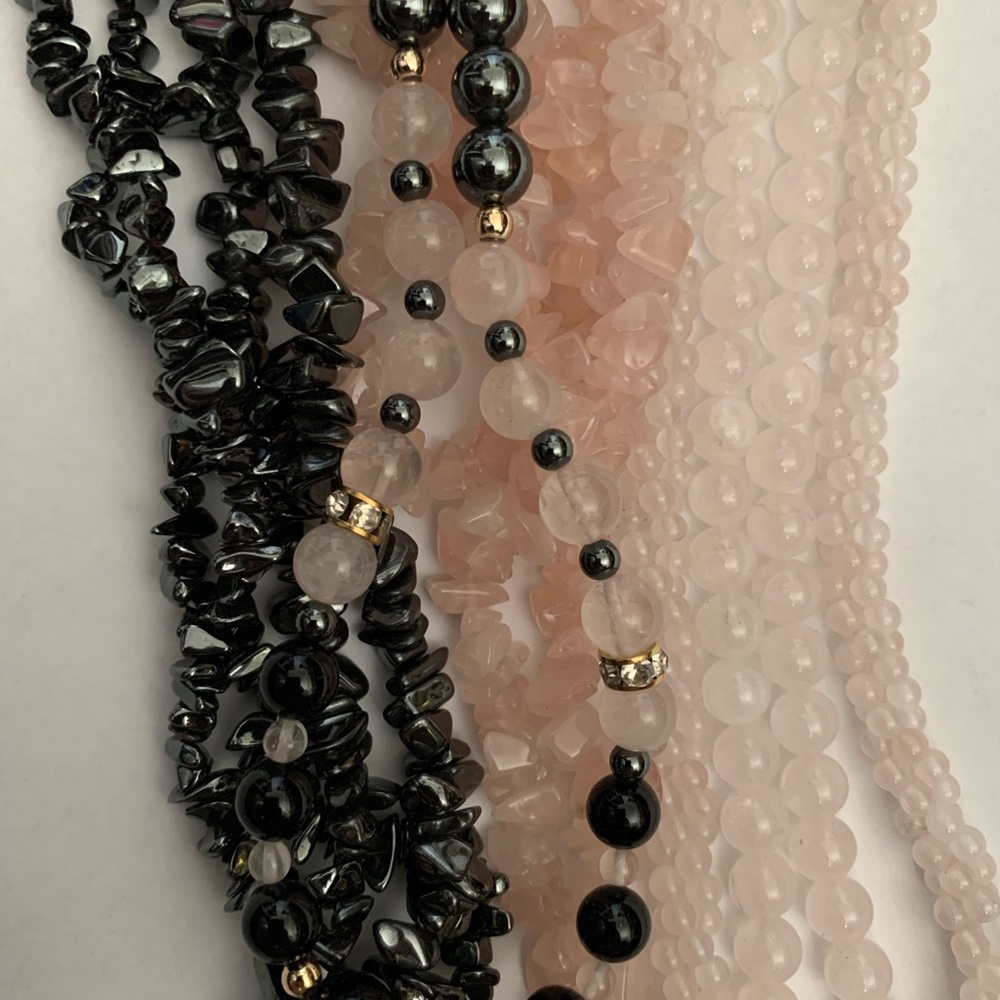 New vintage hematite rose quartz polished pearls beads necklace - Picture 11 of 11
